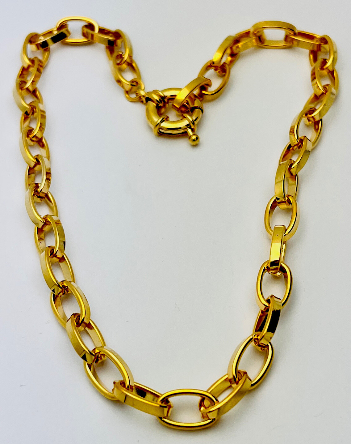 Vintage Gold Plated Flat Oval Link Necklace 18”