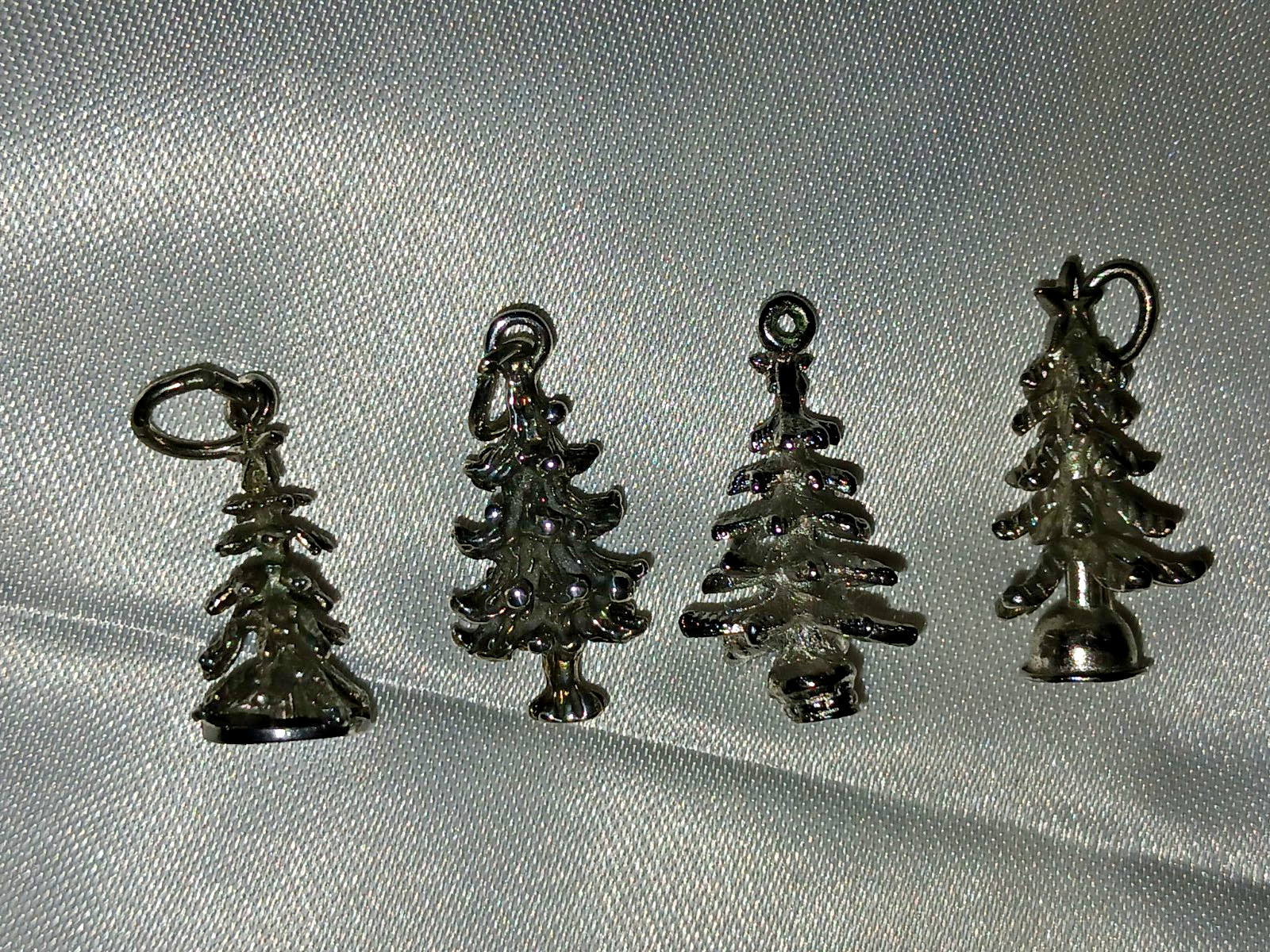 Vintage Lot of 9 Christmas Tree Pendants Charms 2 Sterling