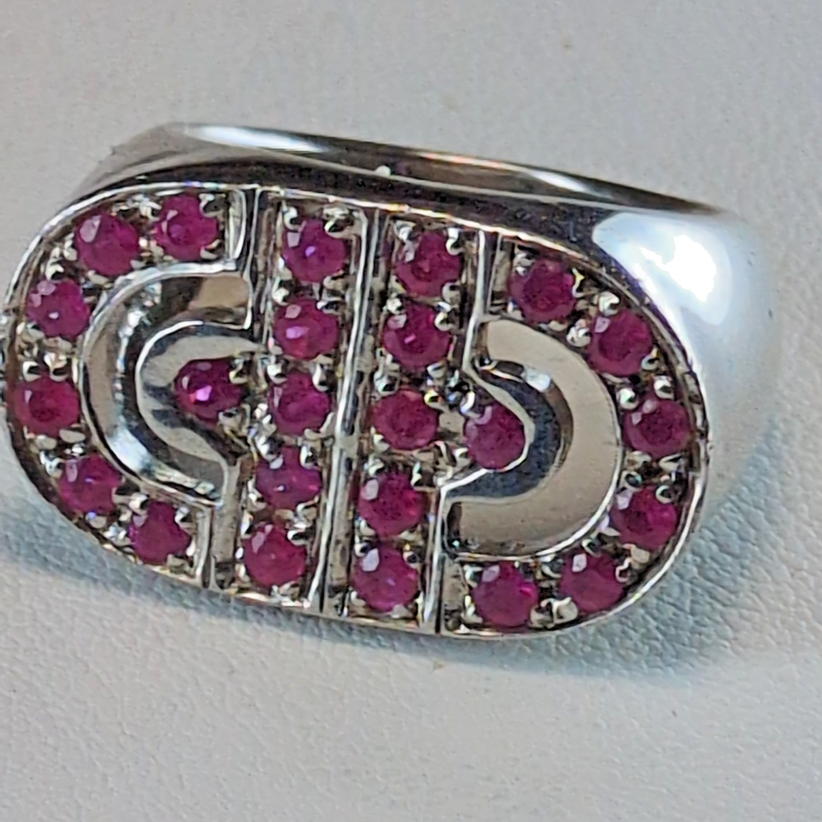 Bold 925 Sterling Silver Geometric CD Logo Revolution Ruby Signet Ring Heavy 11g