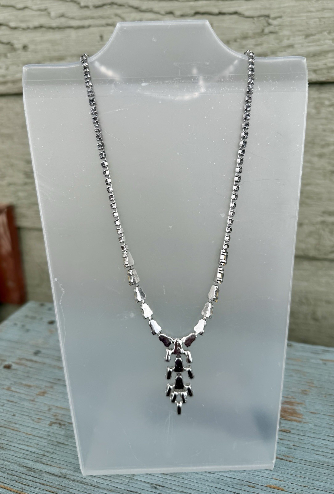 Vintage 1950’s B. David Red & Clear Rhinestone Drop Dangle Necklace & Earrings