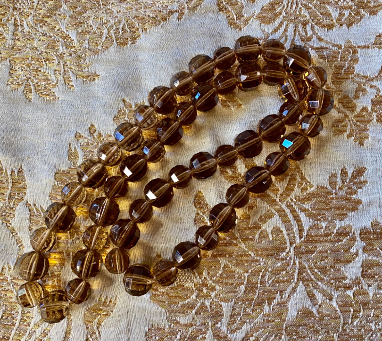 Vintage Art Deco Golden Brown Czech Large Crystal Glass Bead Strand Necklace 30″