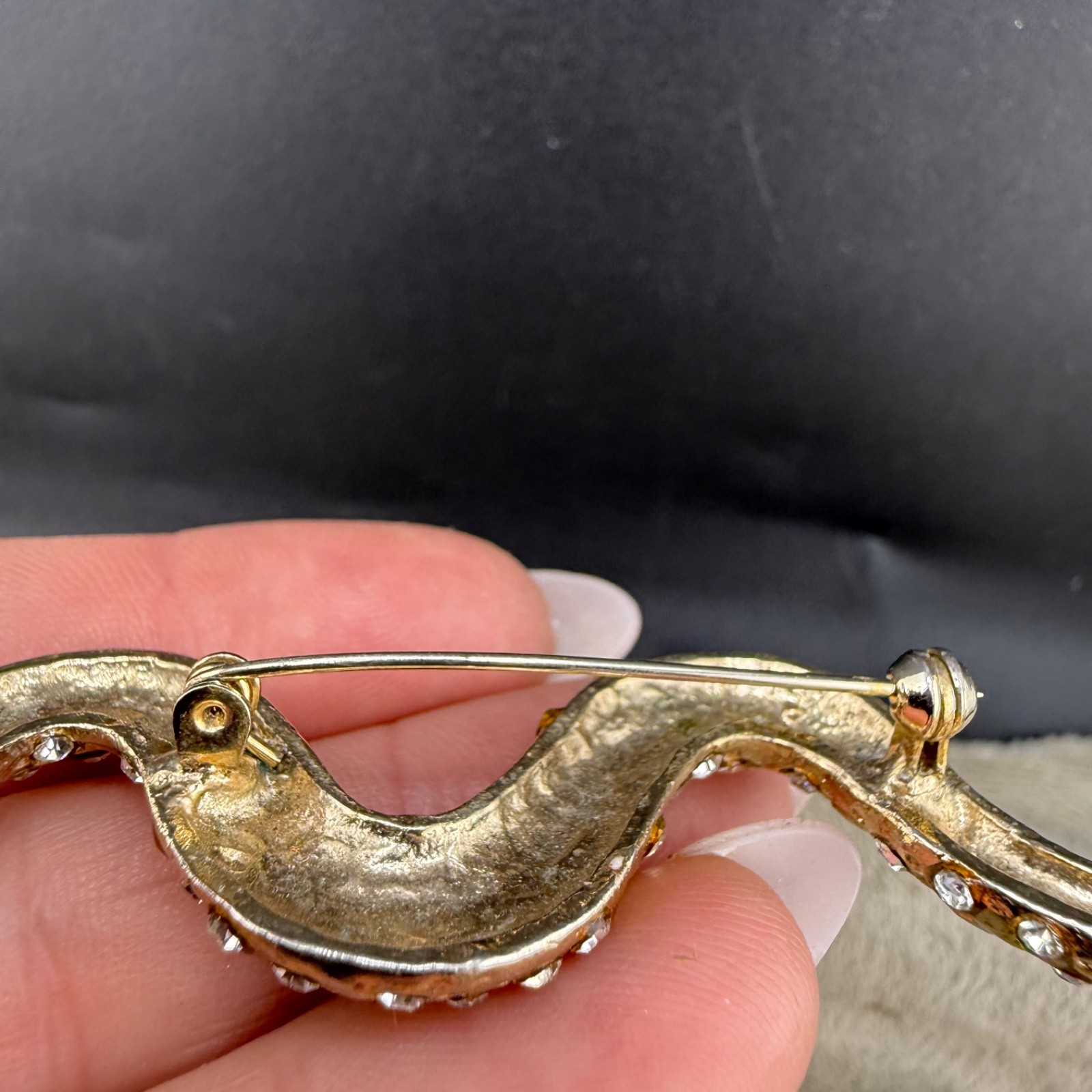 Vintage Snake Brooch Rhinestone Enamel Gold Tone