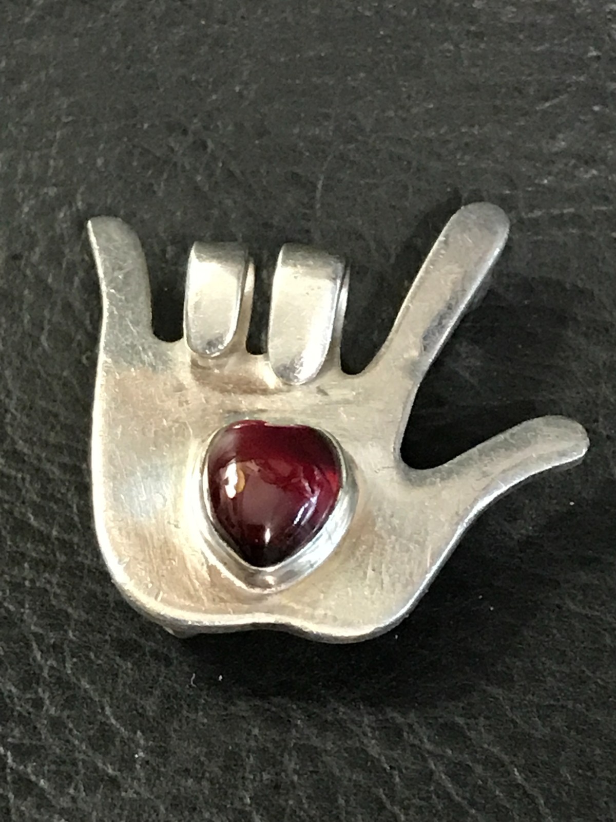 Vtg Sterling Silver GREAT FALLS METAL WORKS I Love You Hand Sign Language Pin