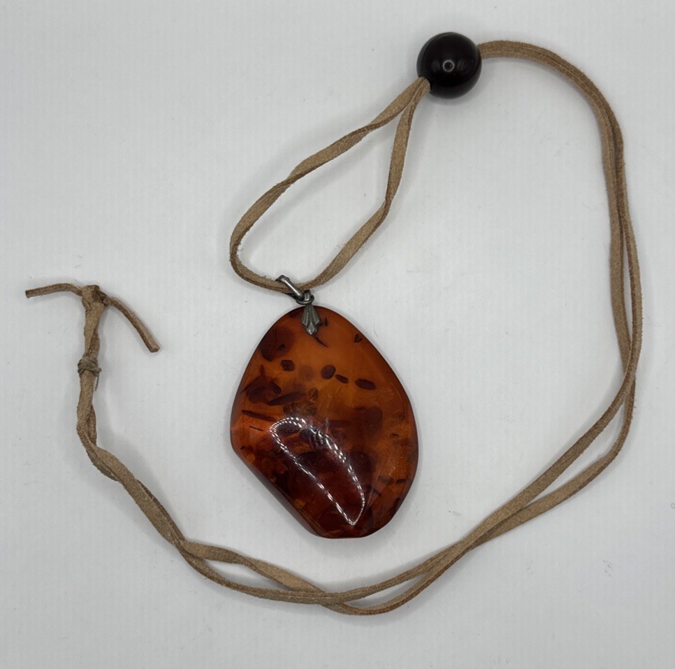 Baltic Amber Dried Plant Resin Adjustable Rope Necklace 925 Bail (22.83g)