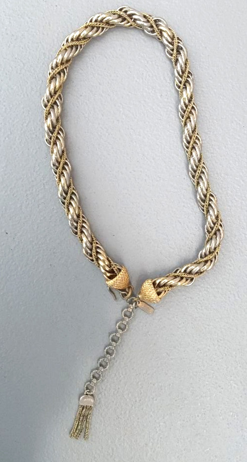 Vintage Signed Monet Gold Tone Twisted Rope Link Collar Necklace 16 7/8″