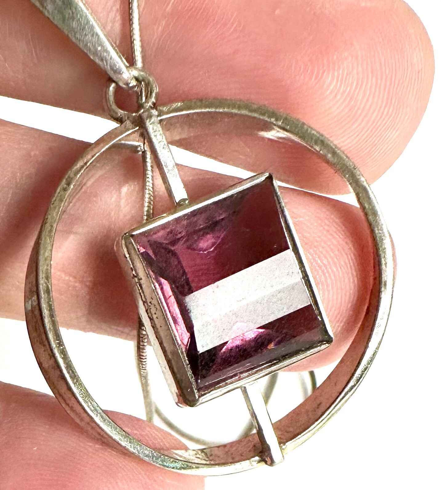 VTG K&L Kordes Lichtenfels Modernist 835 Silver Amethyst German Pendant Necklace