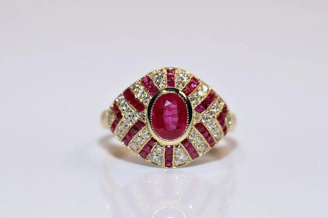 3.2Ct Art Deco Vintage Style Oval Lab Created Ruby Anniversary 14K Gold FN Ring
