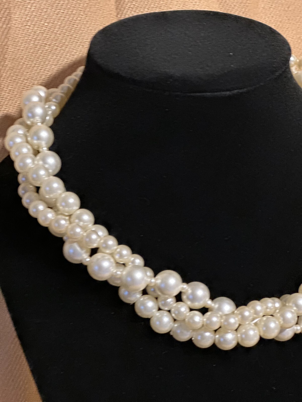 Vintage white plastic round beads necklace. 3 strands.