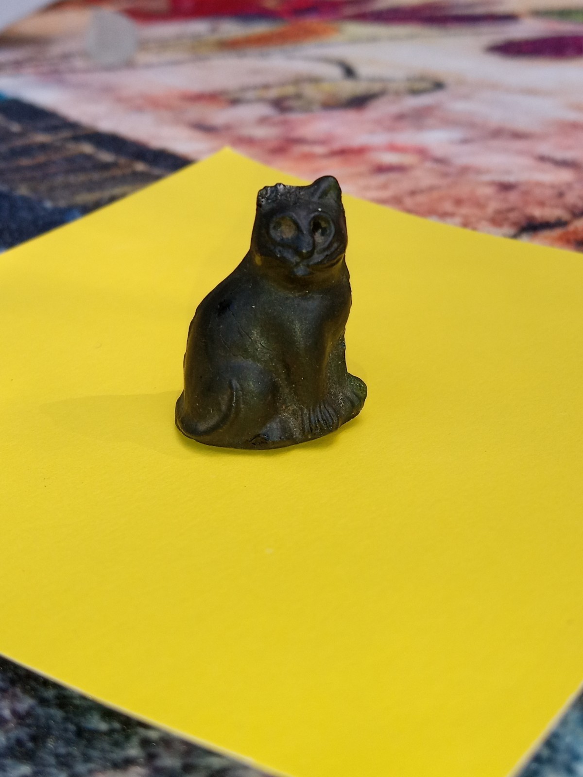 Antique, Vintage, Czech Black Cat Cracker Jack Glass Charm, Prize, 1″