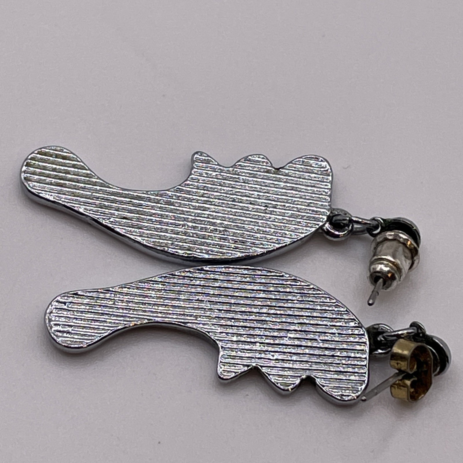 Earrings Animals Manatee Abalone Multicolor Silver Tone Small Metal Jewelry