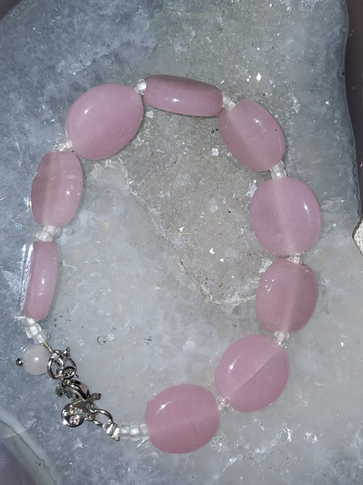 Vintage Pink Glass Bracelet Mid Century Beaded Bracelet