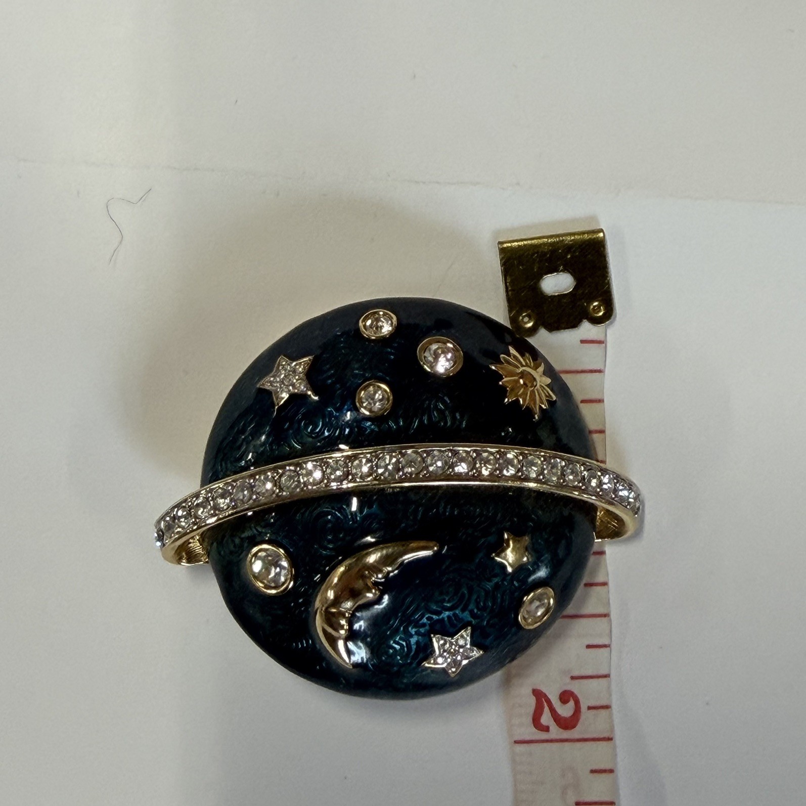 Swarovski Celestial Moon & Stars Blue Enamel, Signed Crystal Dome Brooch Pin.