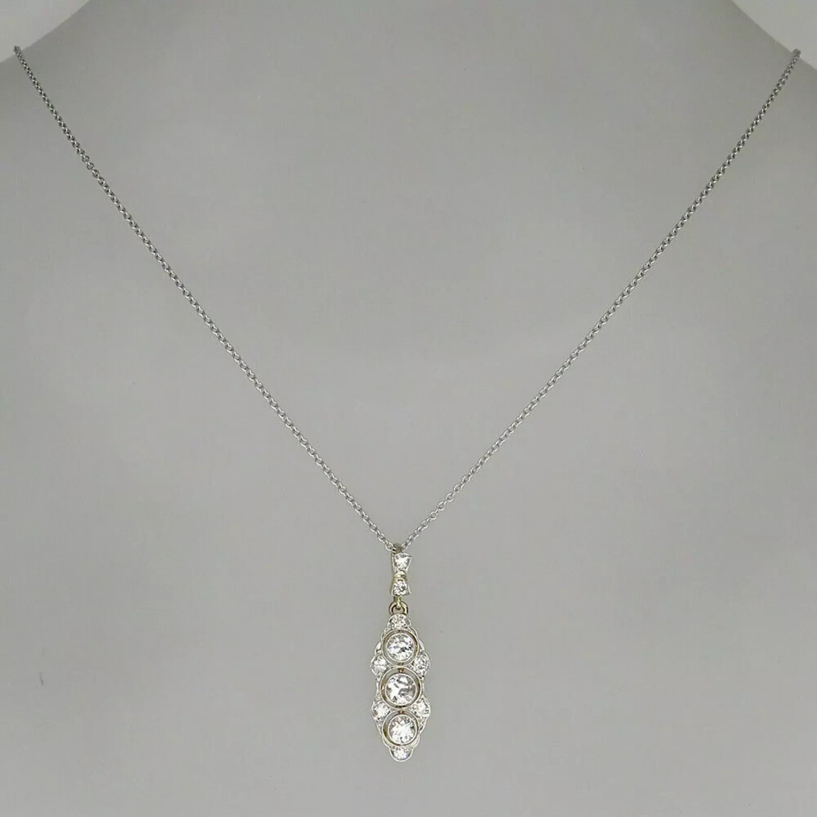 Art Deco Vintage Style Round Lab Created Diamond 14K White Gold Finish Pendant