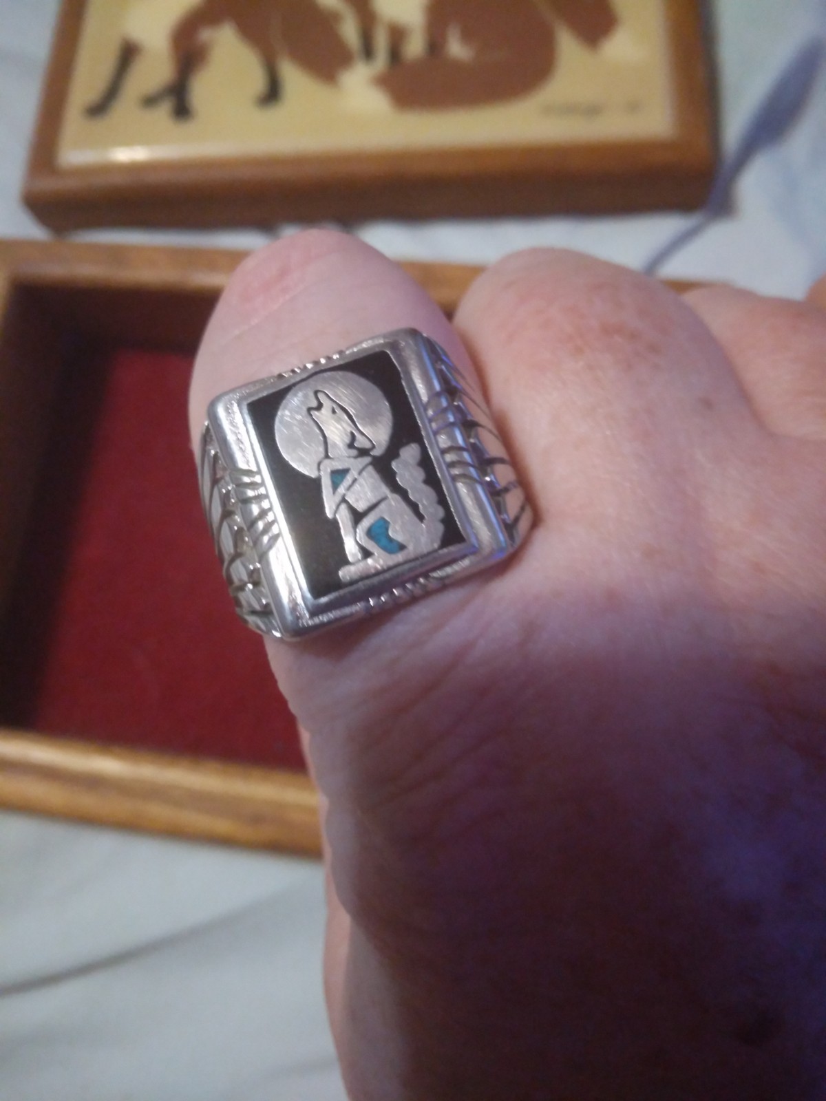 Vintage Sterling Silver Wolf Howling At The Moon Ring Size 13