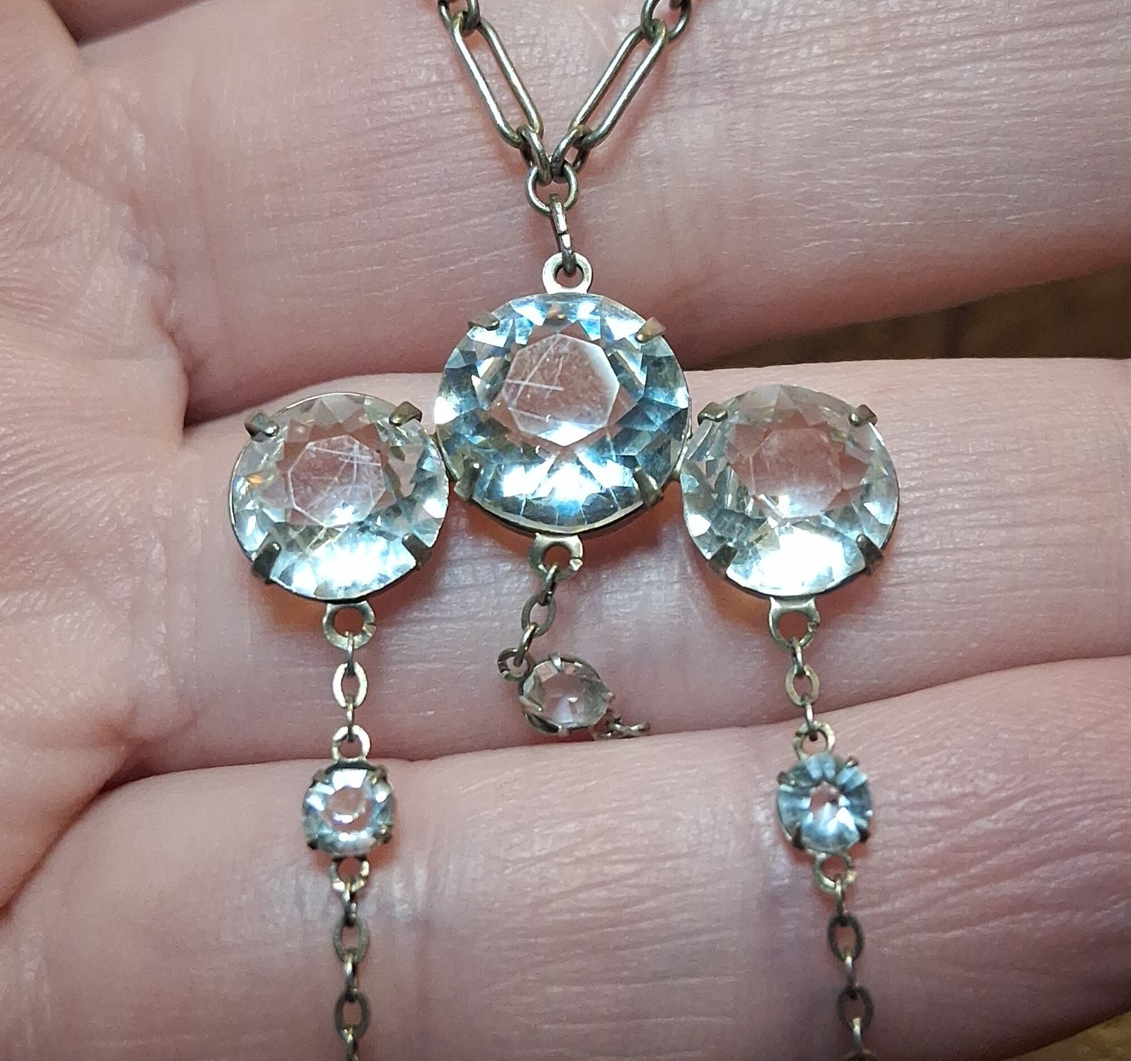 Antique Art Deco Sterling Rock Crystal(?) Necklace 19″ INCOMPLETE See Pics/Desc