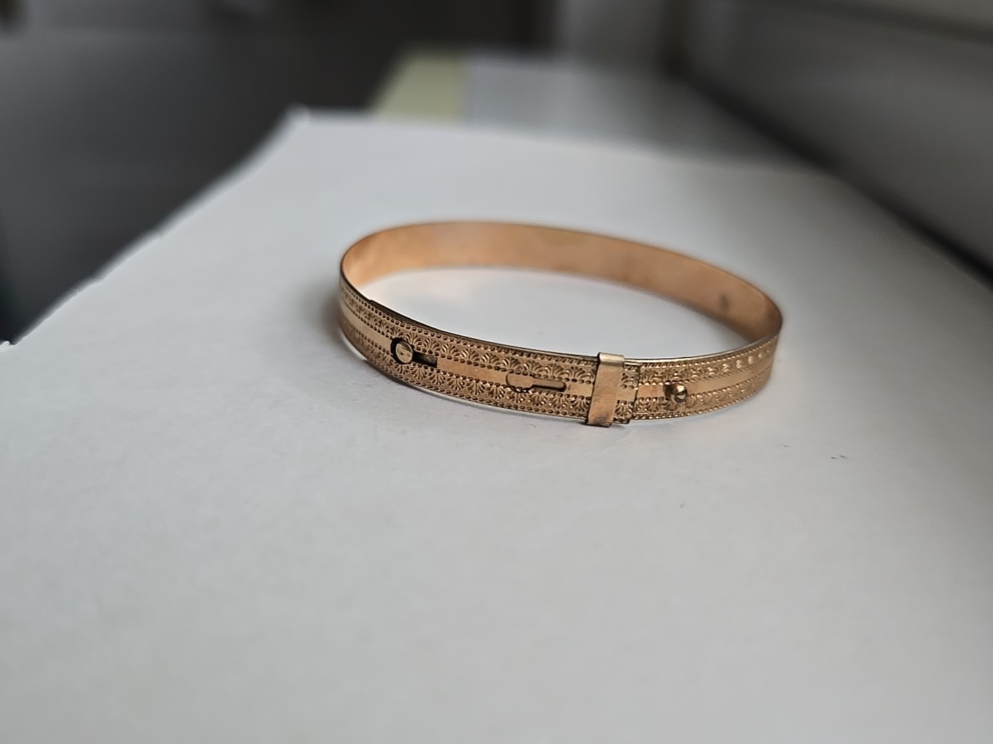 Victorian Gold Filled Buckle Bangle Bracelet Engraved Design Small Wrist 5.5″