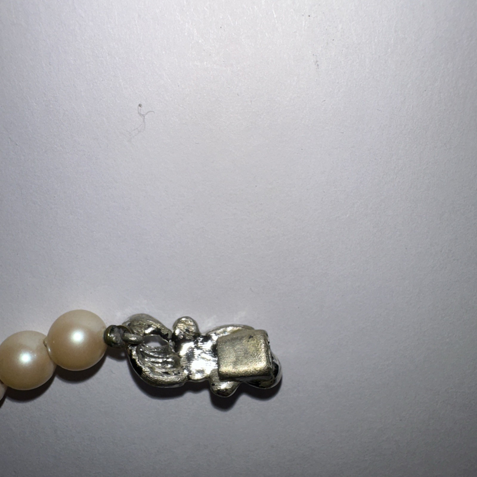 Faux Pearl Necklace Hand Knotted Cream Pearls 32″ Silver Tone & Diamanté Clasp