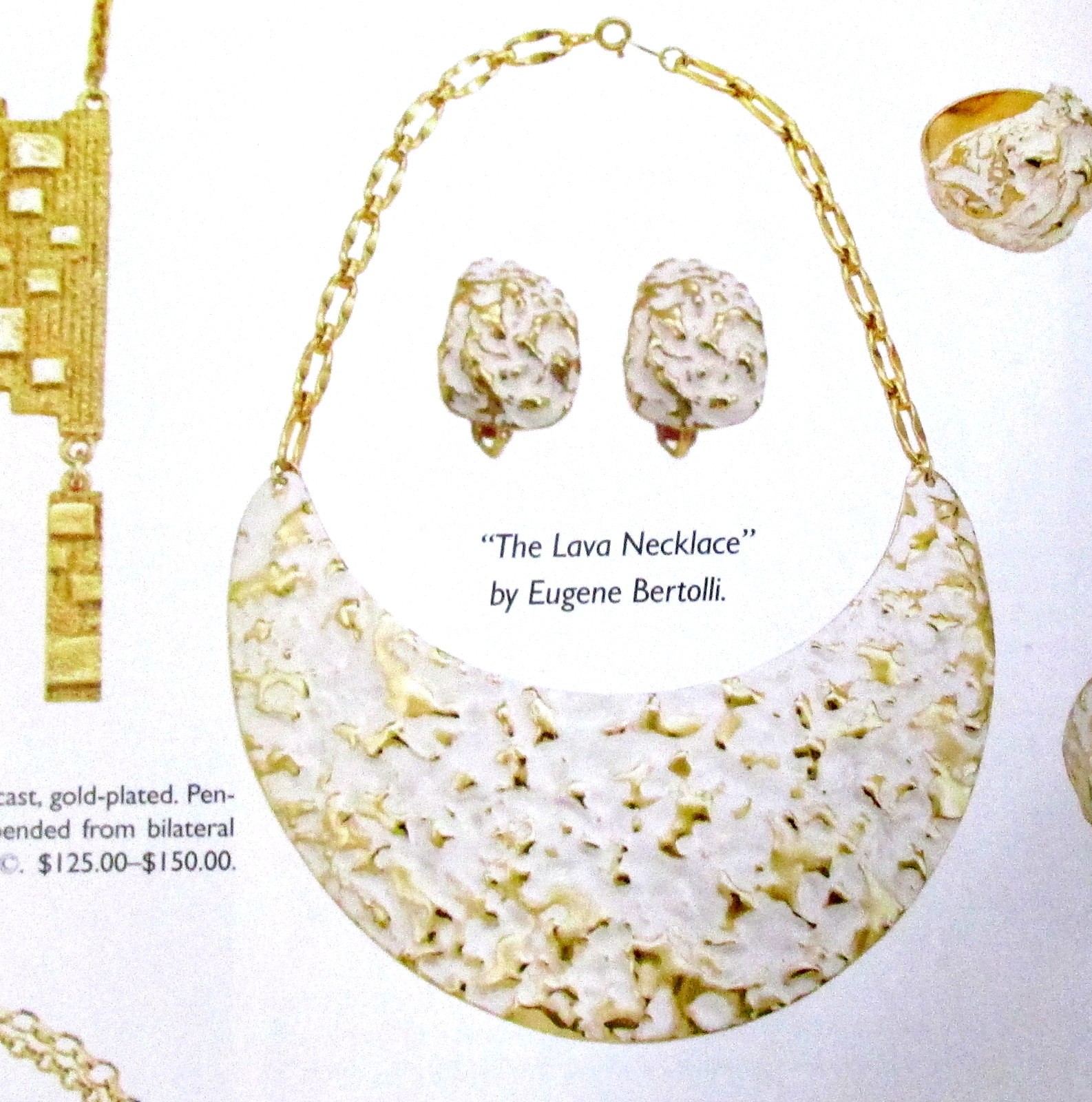 VTG RUNWAY RARE NAPIER BERTOLLI WHITE BRUTALIST “MOLTEN LAVA” BIB NECKLACE EXC