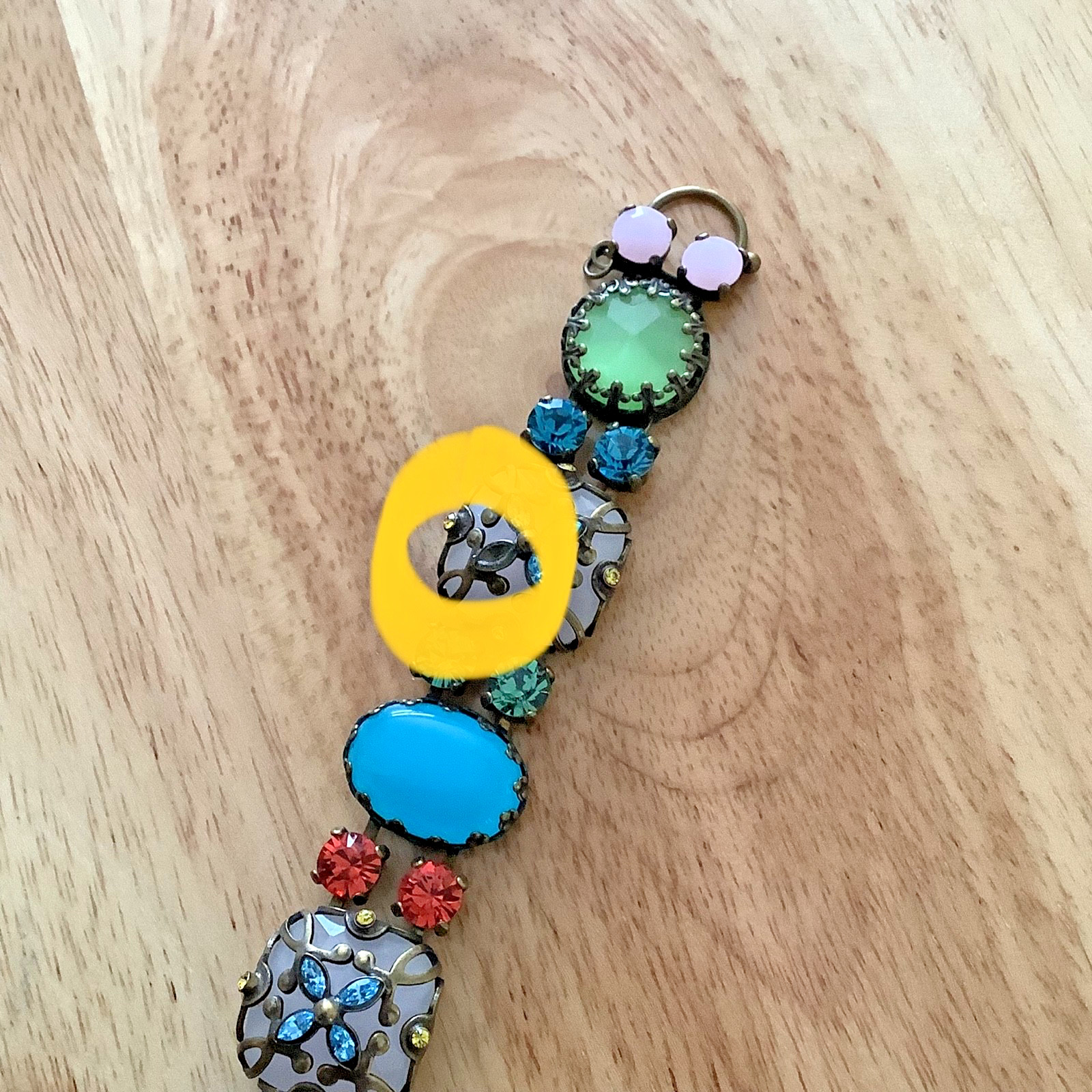 Vtg Sorrelli Wide Bracelet In Happy Birthday Color ~ MISSING 2 STONES