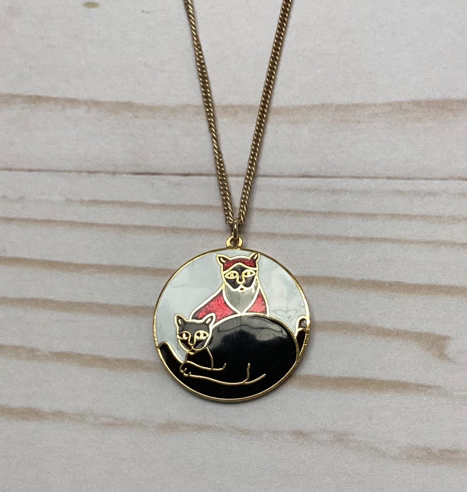 Vintage Kindred Cat necklace gold plated brass pendant