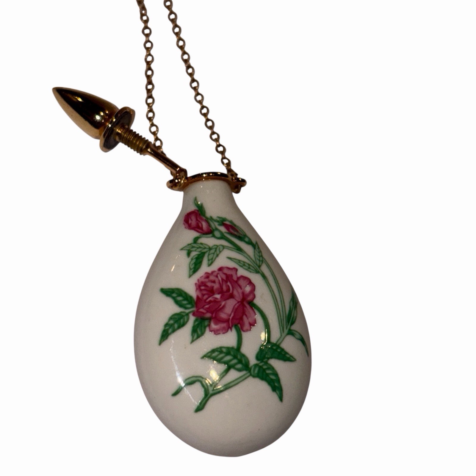 Vintage Franklin Porcelain Perfume Bottle 12k gold-filled GF Chain