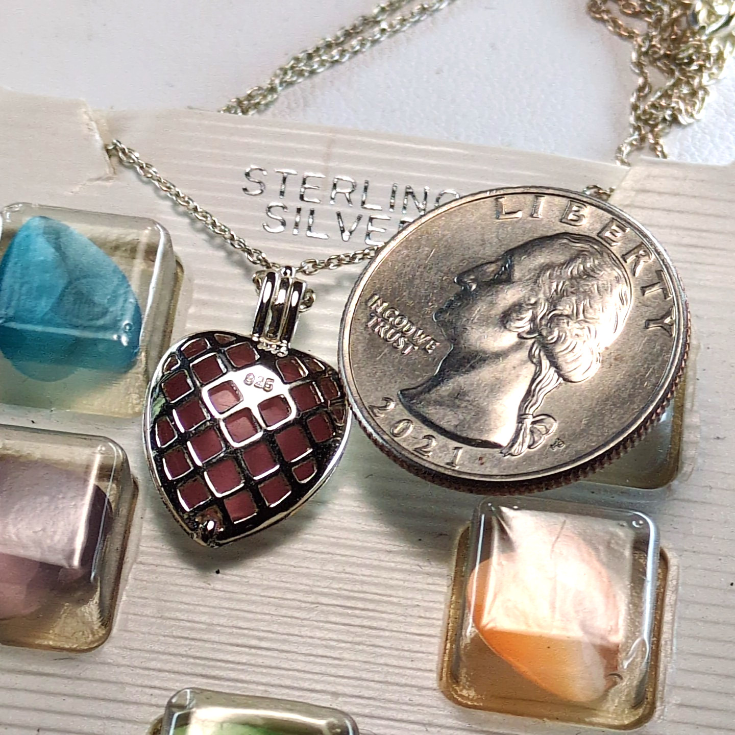 Vintage Sterling Silver 6 Color Interchangeable Heart Necklace Set Retail $50