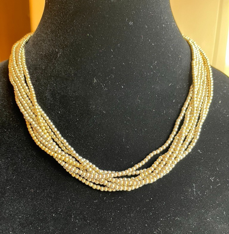 Vintage GIVENCHY signed 7-Strand Gold Tone Beaded 19″ Choker Necklace!