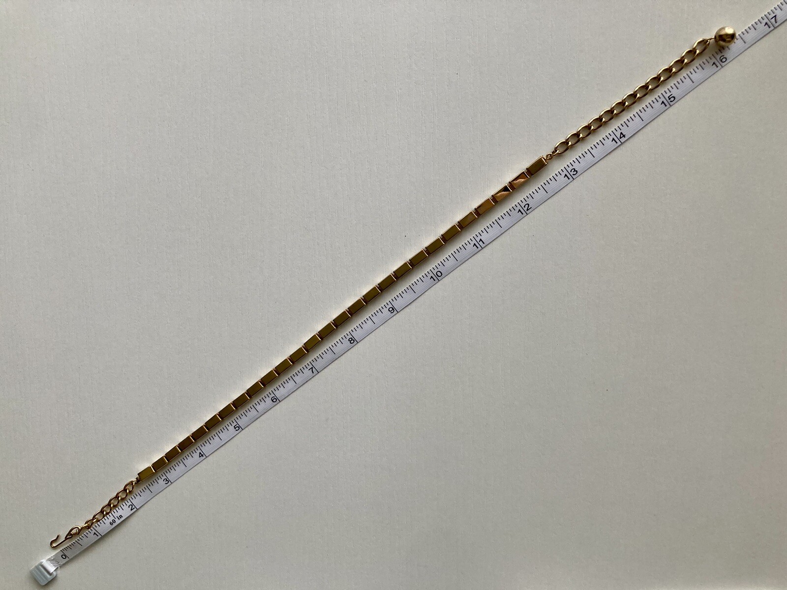 Vintage Rectangle Bar Box Link Chain Necklace 16” Gold Tone Adjustable 17.25g