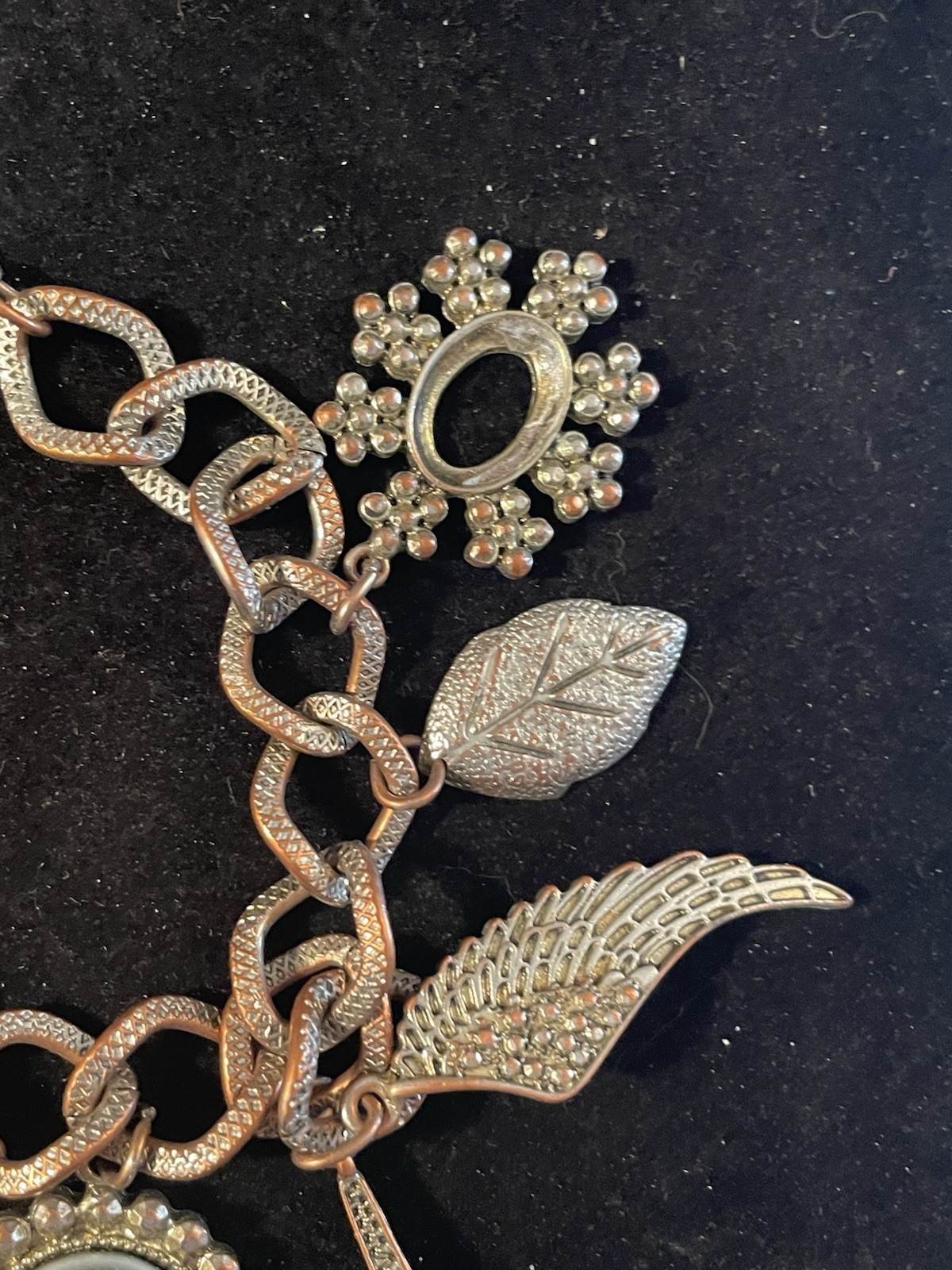 Vintage Gold & Silver Tone Cameo Charm Bracelet Adjustable Size Unknown Material