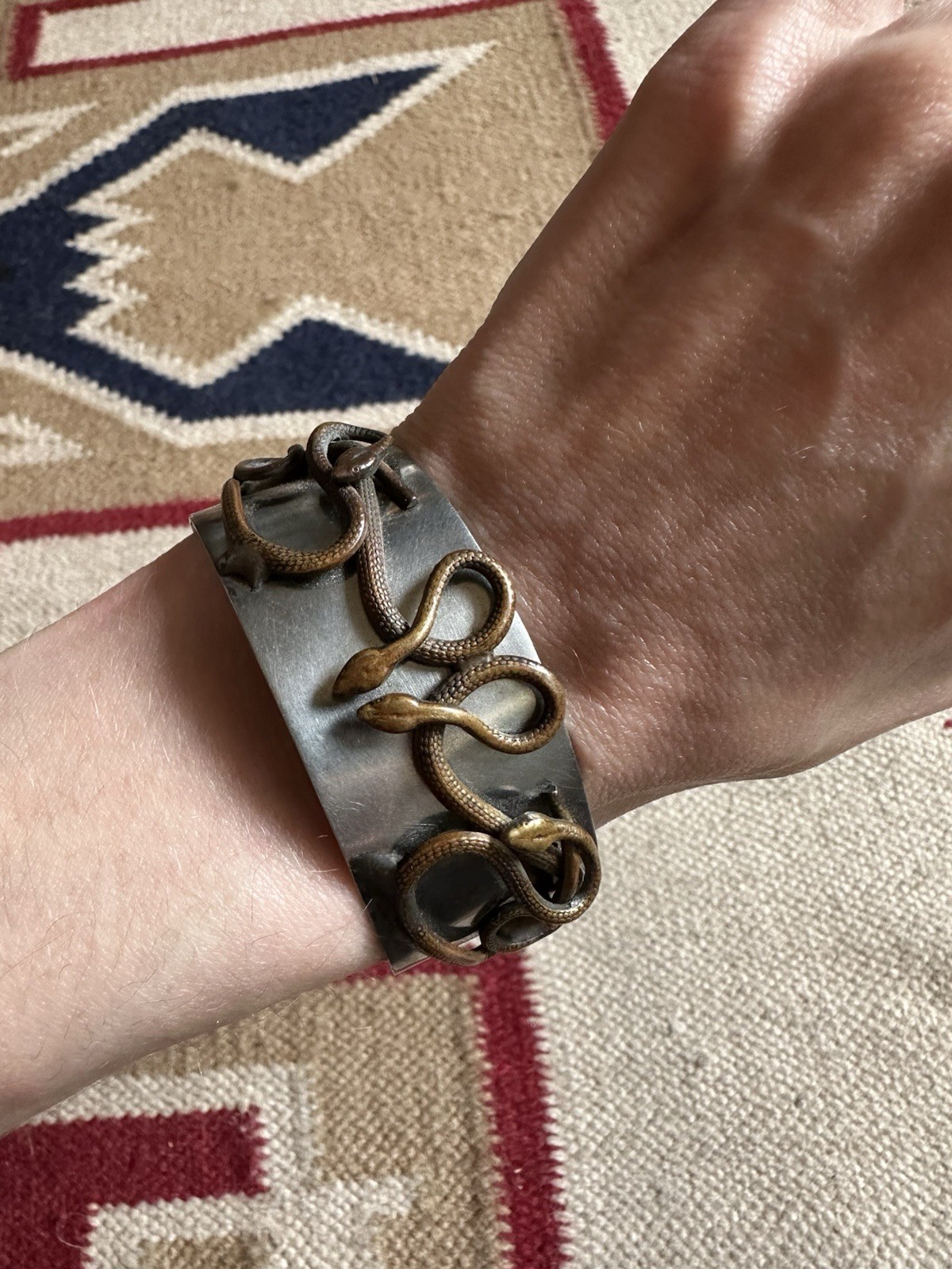 Vintage 70s Modernist Artisan Metal Snakes Bracelet