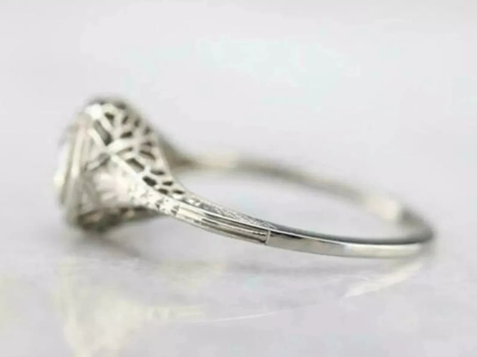 Vintage Art Deco 1Ct Round Lab Created Diamond 14K White Gold FN Engagement Ring