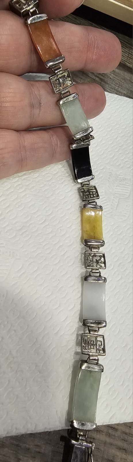 Vintage CFJ Manufacturing 925 Sterling Silver Jade, Black Onyx & Carnelian…
