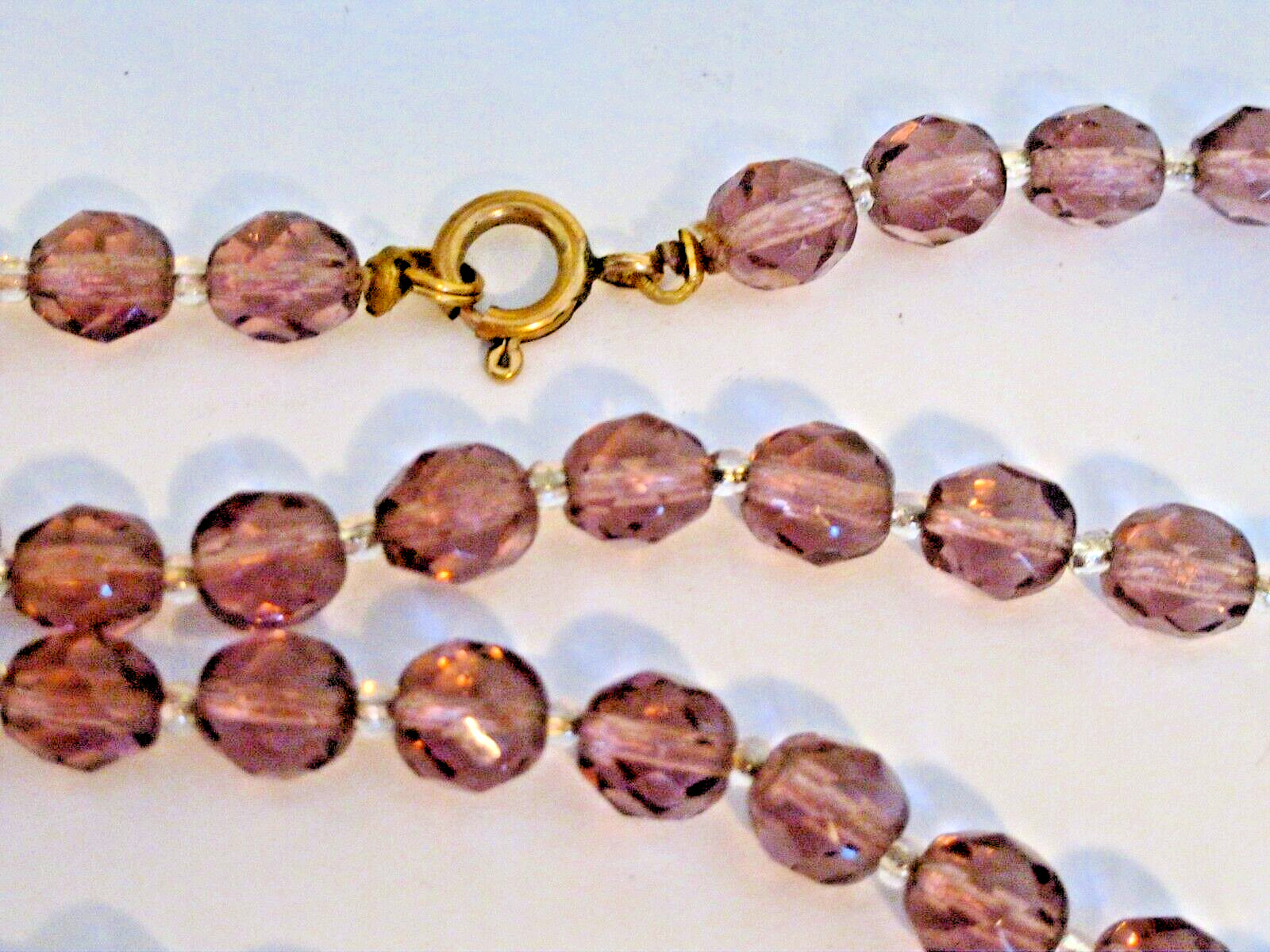 Amethyst Crystal Necklace Gold fill Clasp 28″ Long Vintage