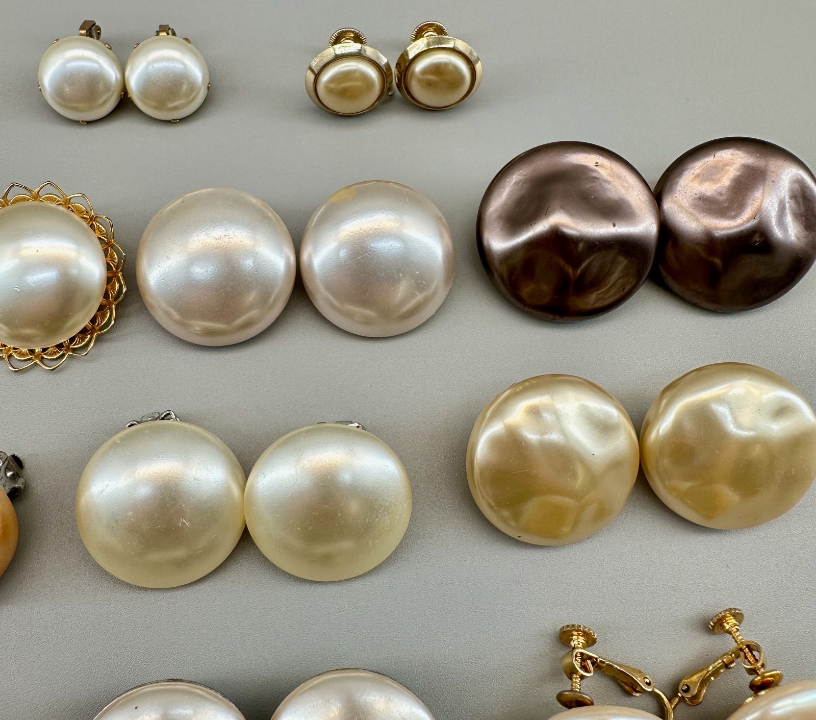 Vintage Clip Earrings Lot 20 Pairs 5 Single Assorted Faux Pearl Some Signed