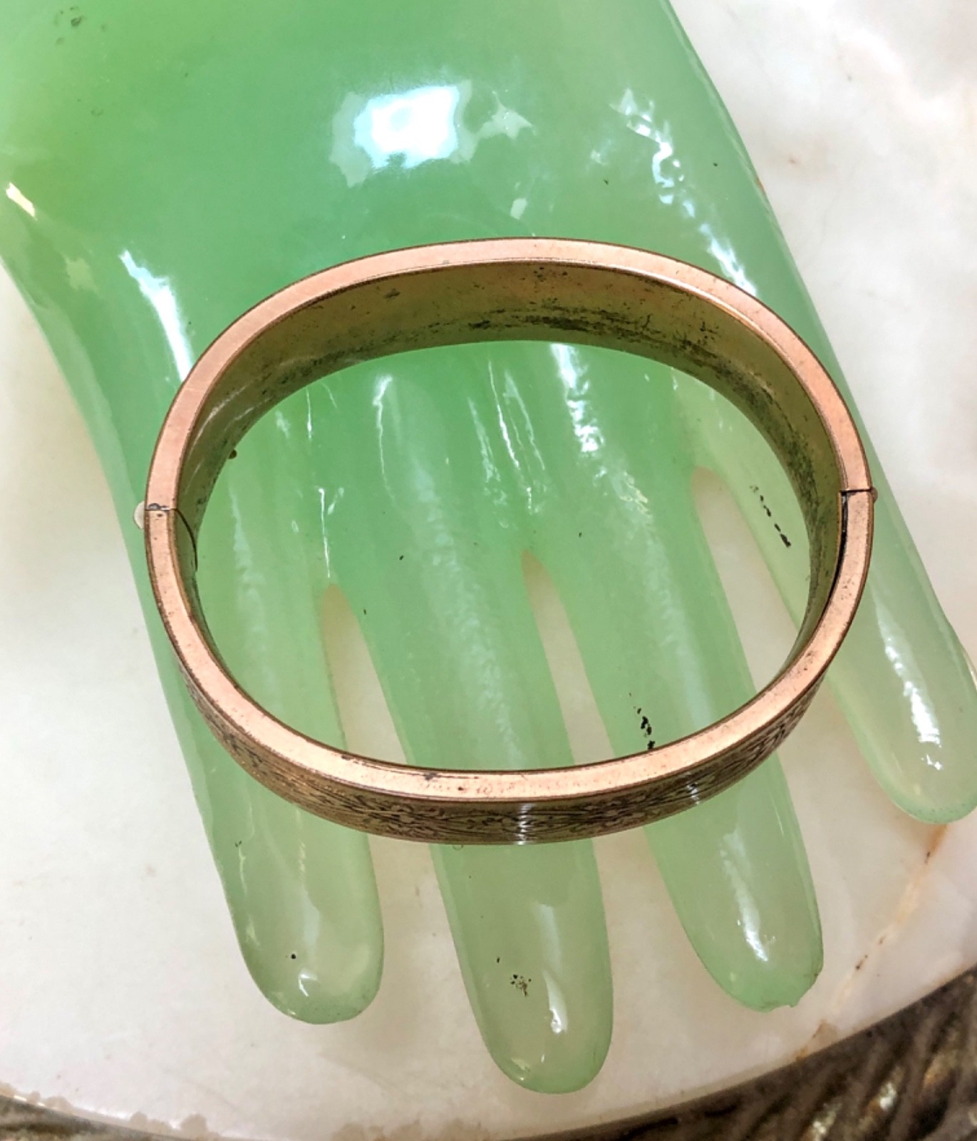 Antique 1880s VICTORIAN Rolled Gold Taille d’Epargne ENAMEL BANGLE Bracelet
