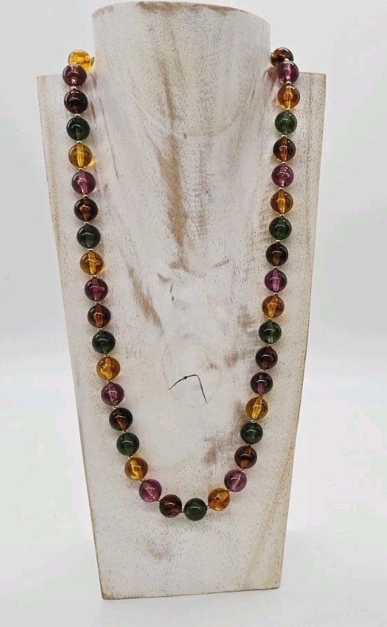 Faux Tourmaline Necklace Multicolored Amber Purple Green Lucite Art Deco 25 in