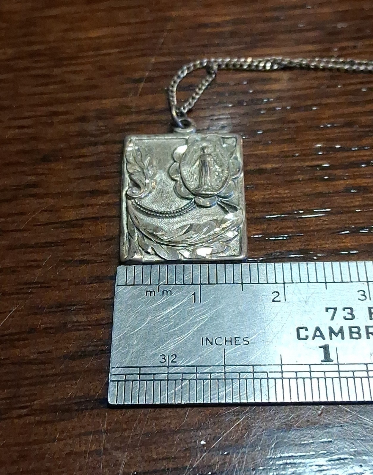 Antique Sterling Art Nouveau Madonna Pendant With Chain 18″ 5g See Pics/Descript
