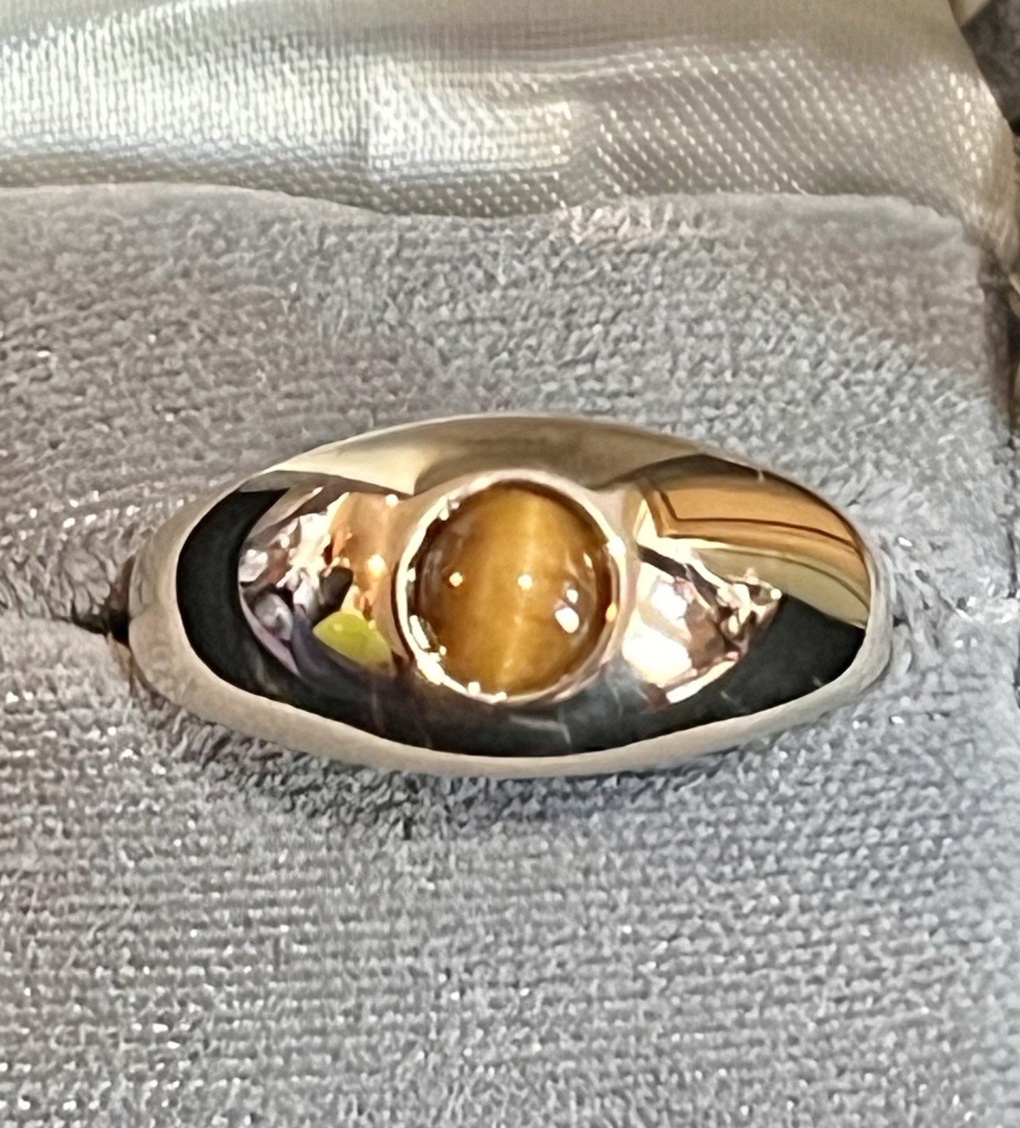 1982 GENUINE TIGER’S EYE 18KT HGE RING Size 11 Vintage Avon Signet Brand New NOS