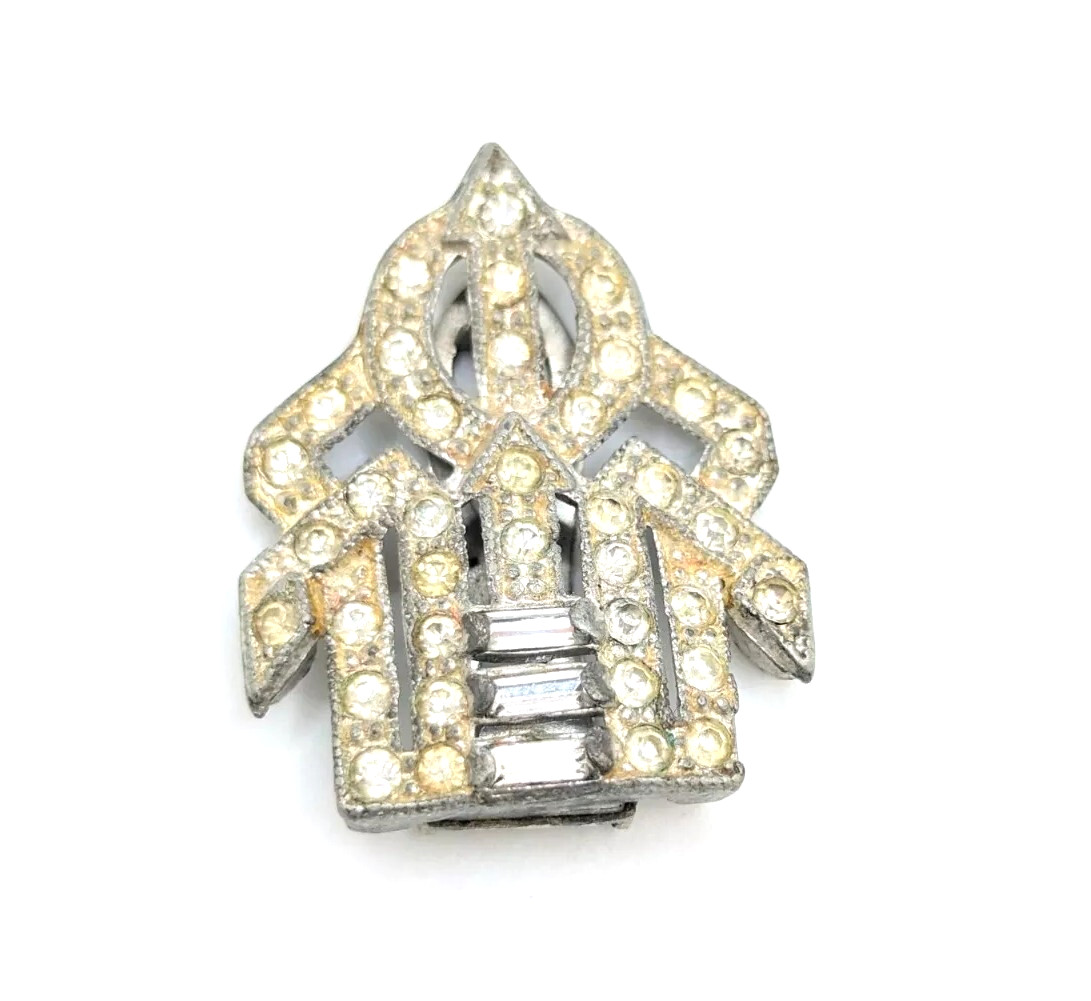 Vintage Art Deco Fur Clip Shoe Clip Rhinestone Clear Gift For Her Geometric Gift
