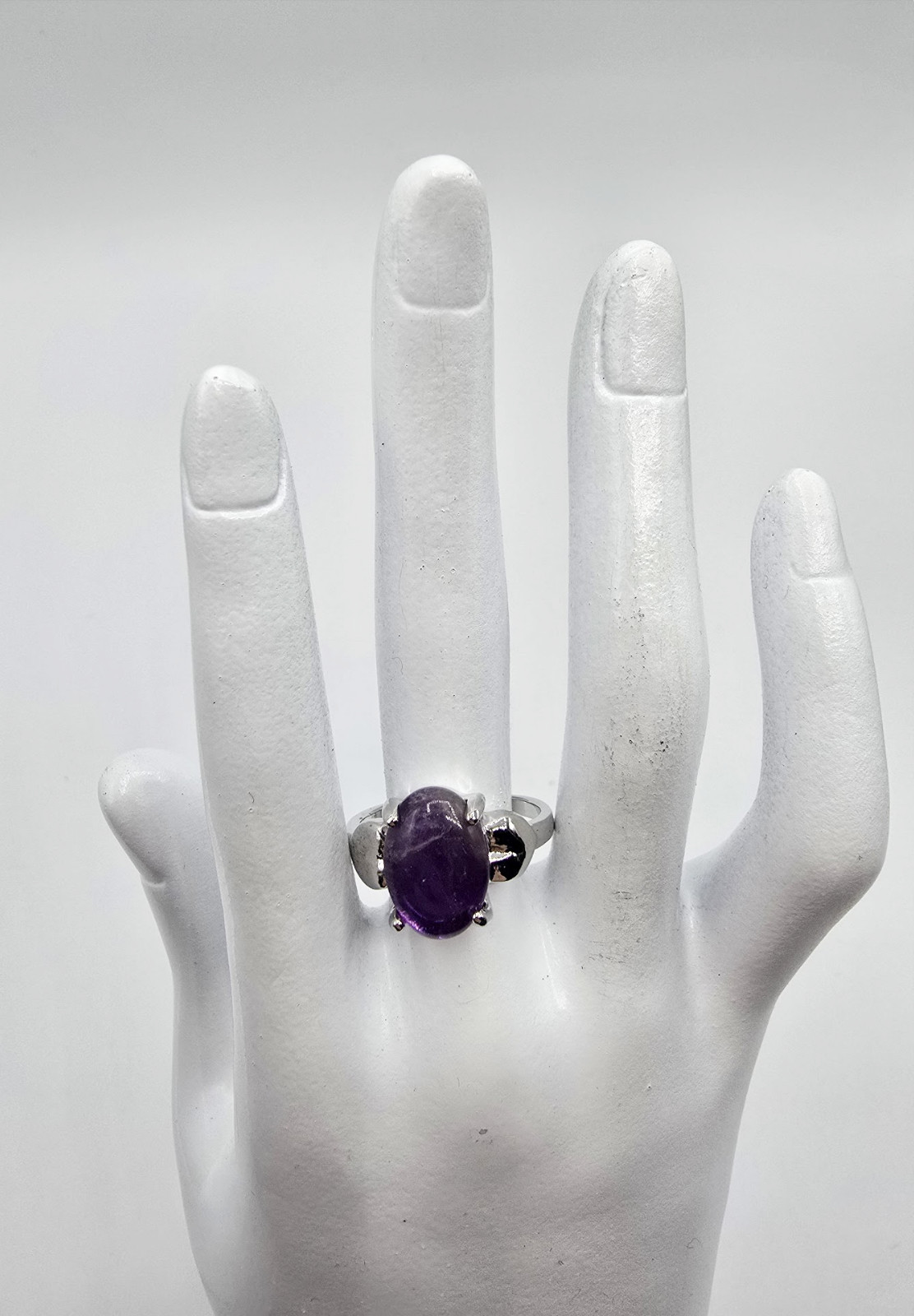 Women’s Silver Tone Oval Amethyst Natural Stone Purple Women’s Ring Size 10