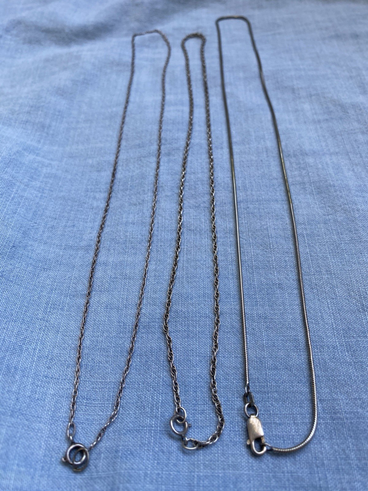 Lot Of 3 Vintage Sterling Silver Necklaces: 18” Rope Chains And 20” Snake Chain