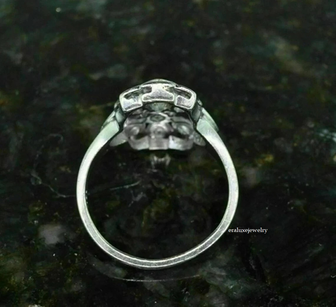 Vintage Style Round Lab Created Diamond 14K White Gold Finish Anniversary Ring