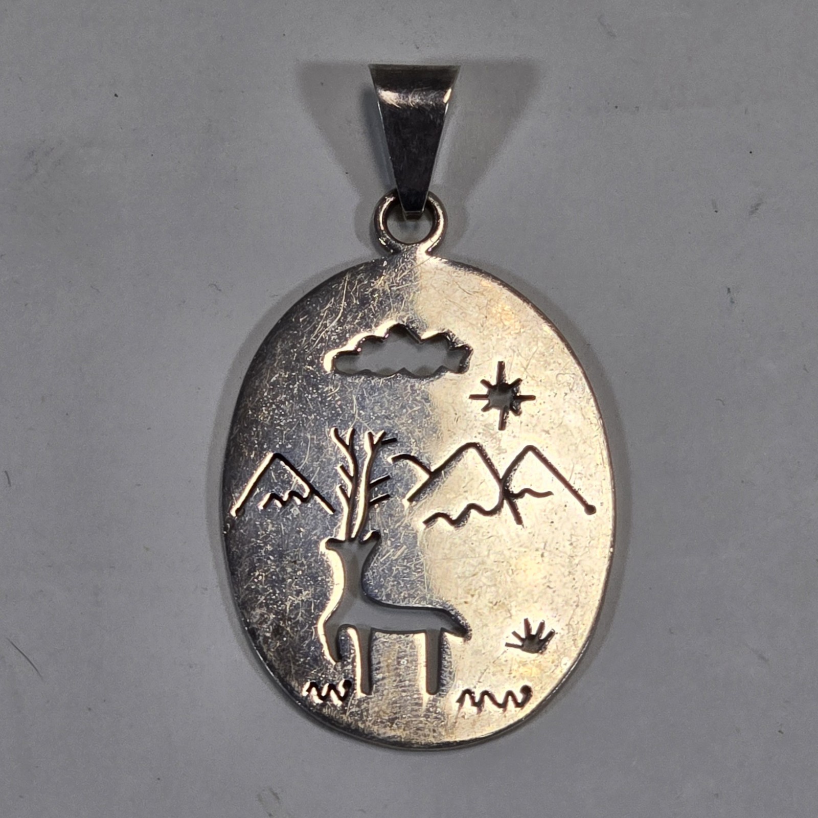 CARAVANTES CII MEXICO 925 Sterling Silver Wilderness Deer Cutout Scene Pendant K