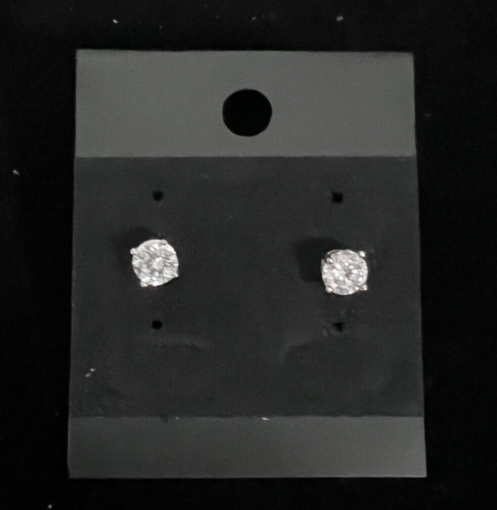 Vintage Clear 5mm Crystal Earrings Solitaire Pierced Studs 4-Prong Silvertone *