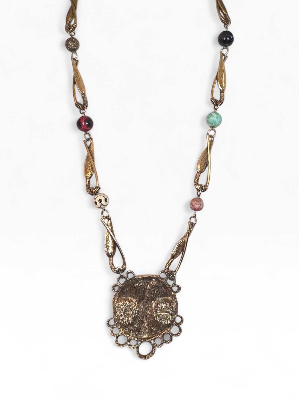 VINTAGE LARRY VRBA FOR CASTLECLIFF PRIMITIVE TRIBAL FACE PENDANT NECKLACE