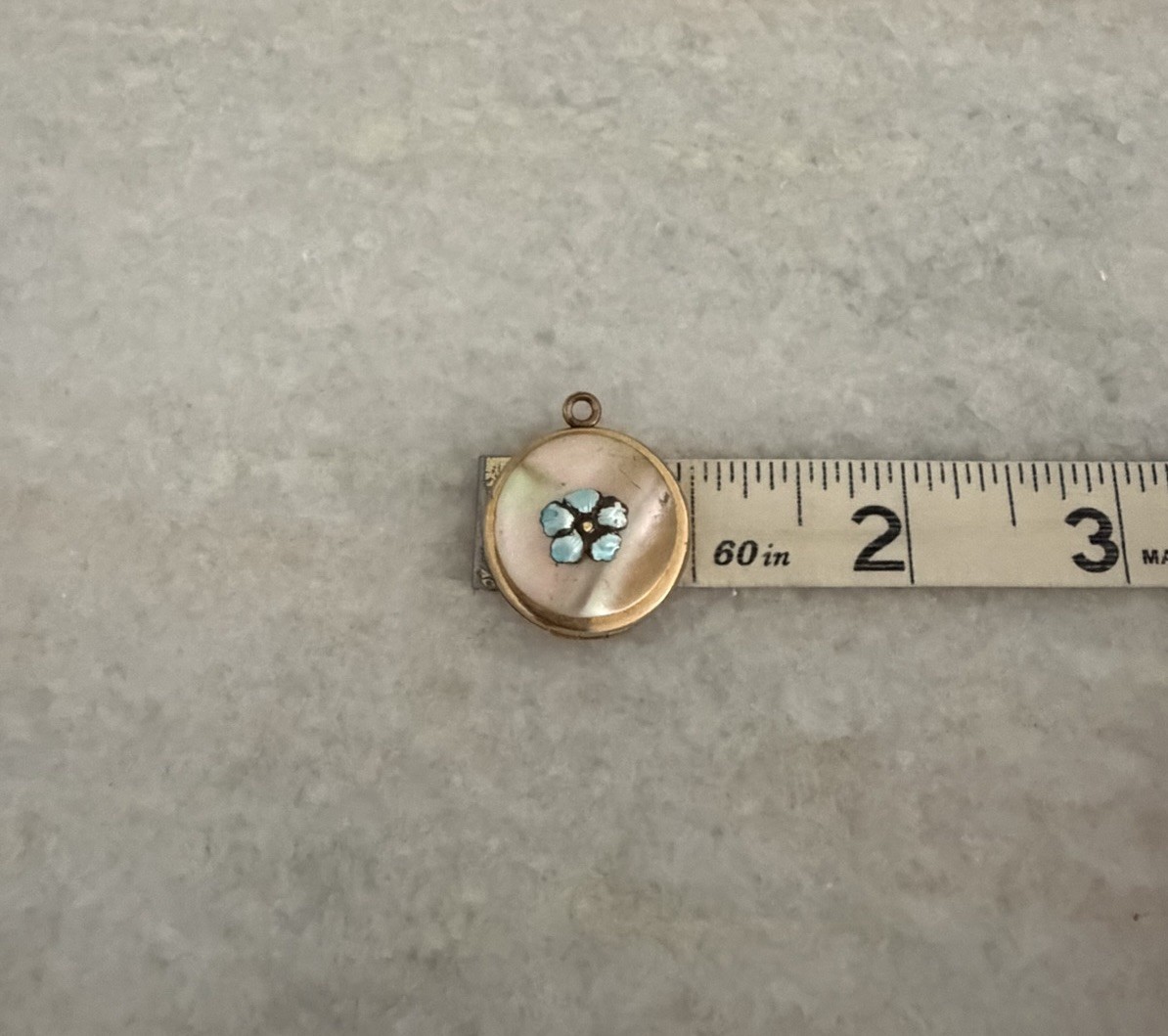 Vintage CMF Co Gold Filled MOP Enamel Flower Locket Pendant Charm