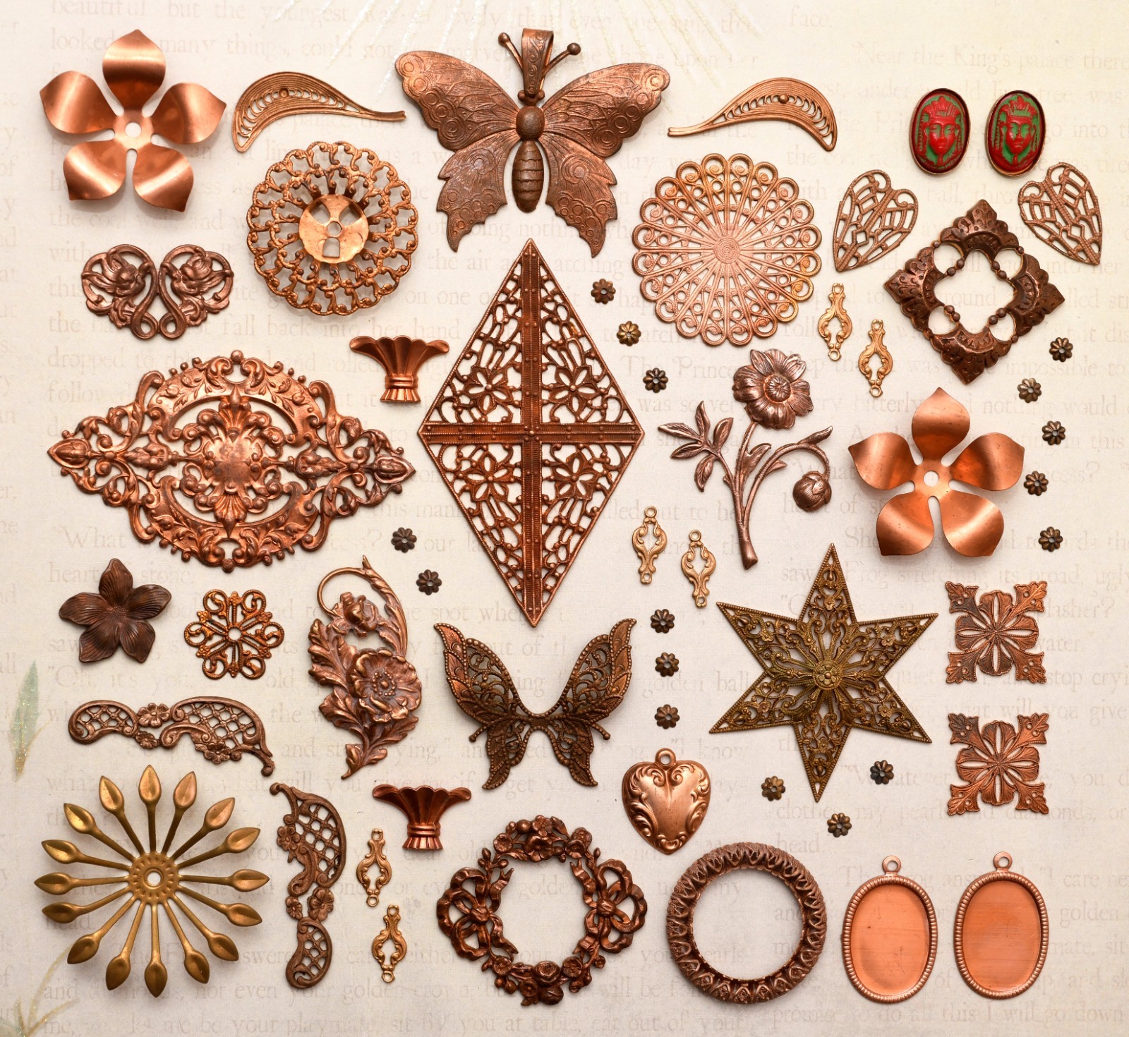 100 Years OLD! Vintage Miriam Haskell Jewelry Brass Stampings Brooch Parts Lot