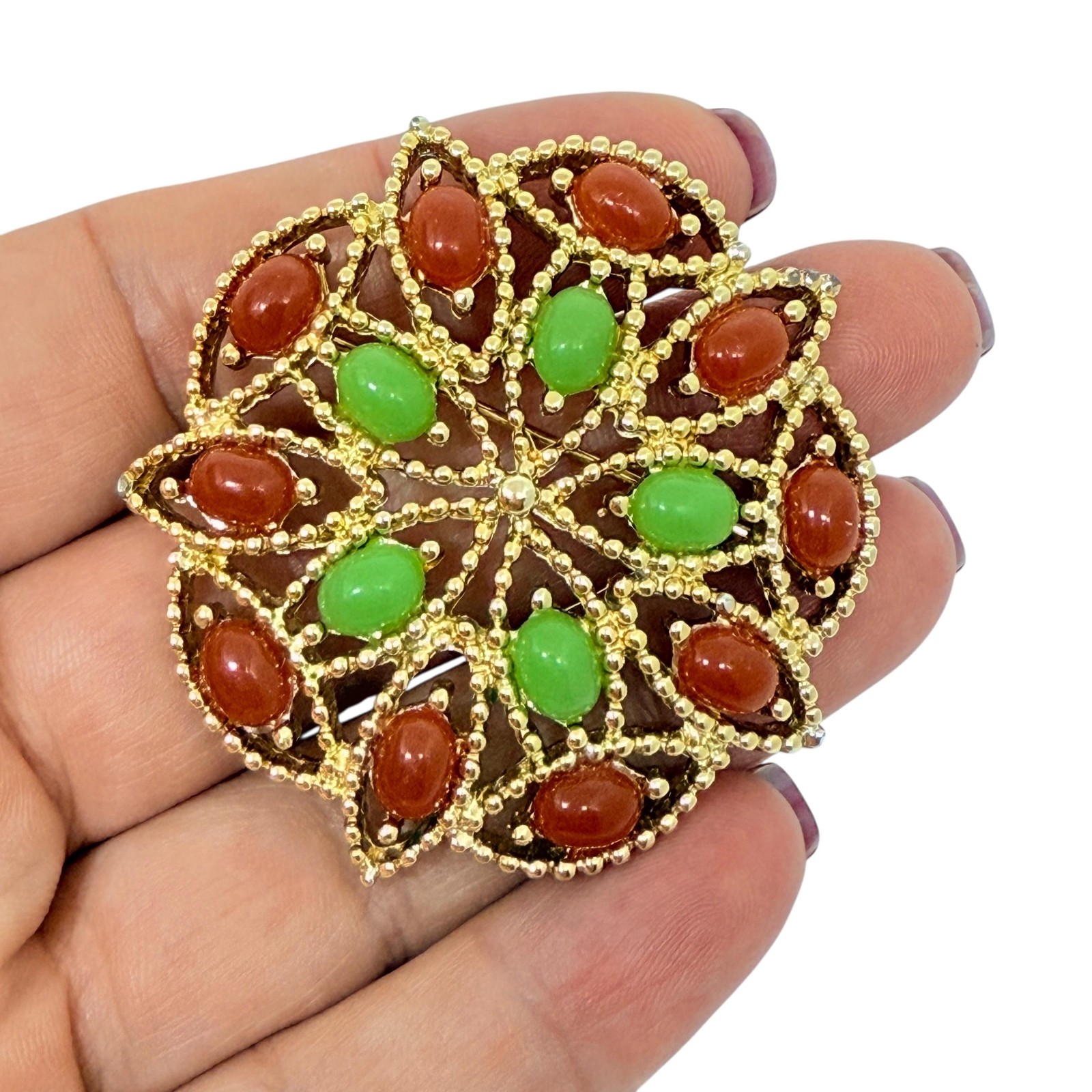 SARAH COVENTRY signed gold tone faux gemstones designer brooch