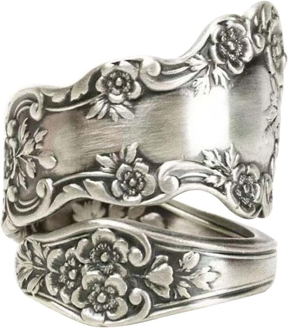 925 Sterling Silver Oxidized Spoon Ring Adjustable Vintage Jewelry for Women