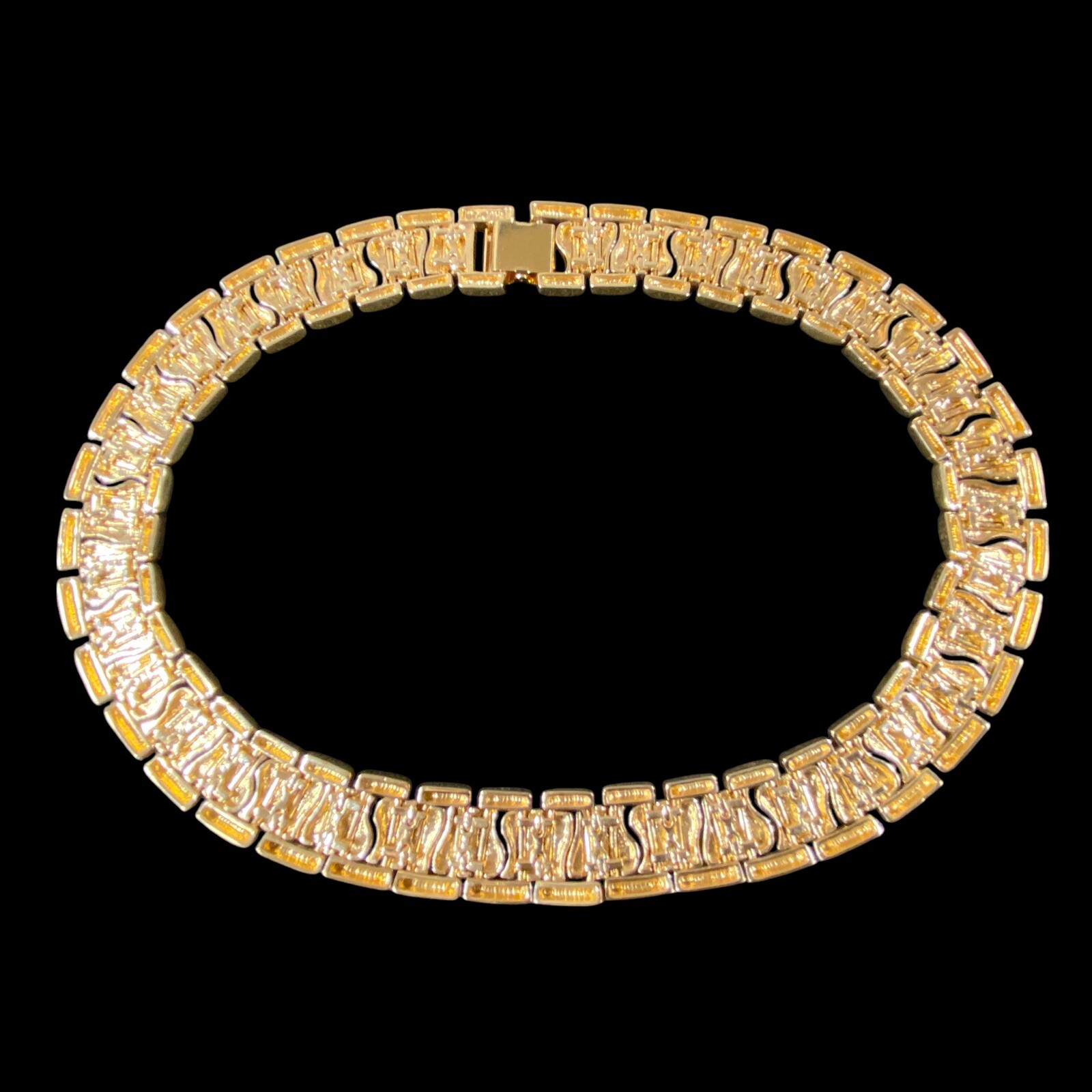 Vintage Gold Tone Linked Choker Collar Statement Necklace 12 in